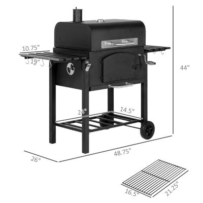 Portable Charcoal Grill with Thermometer and Wheels