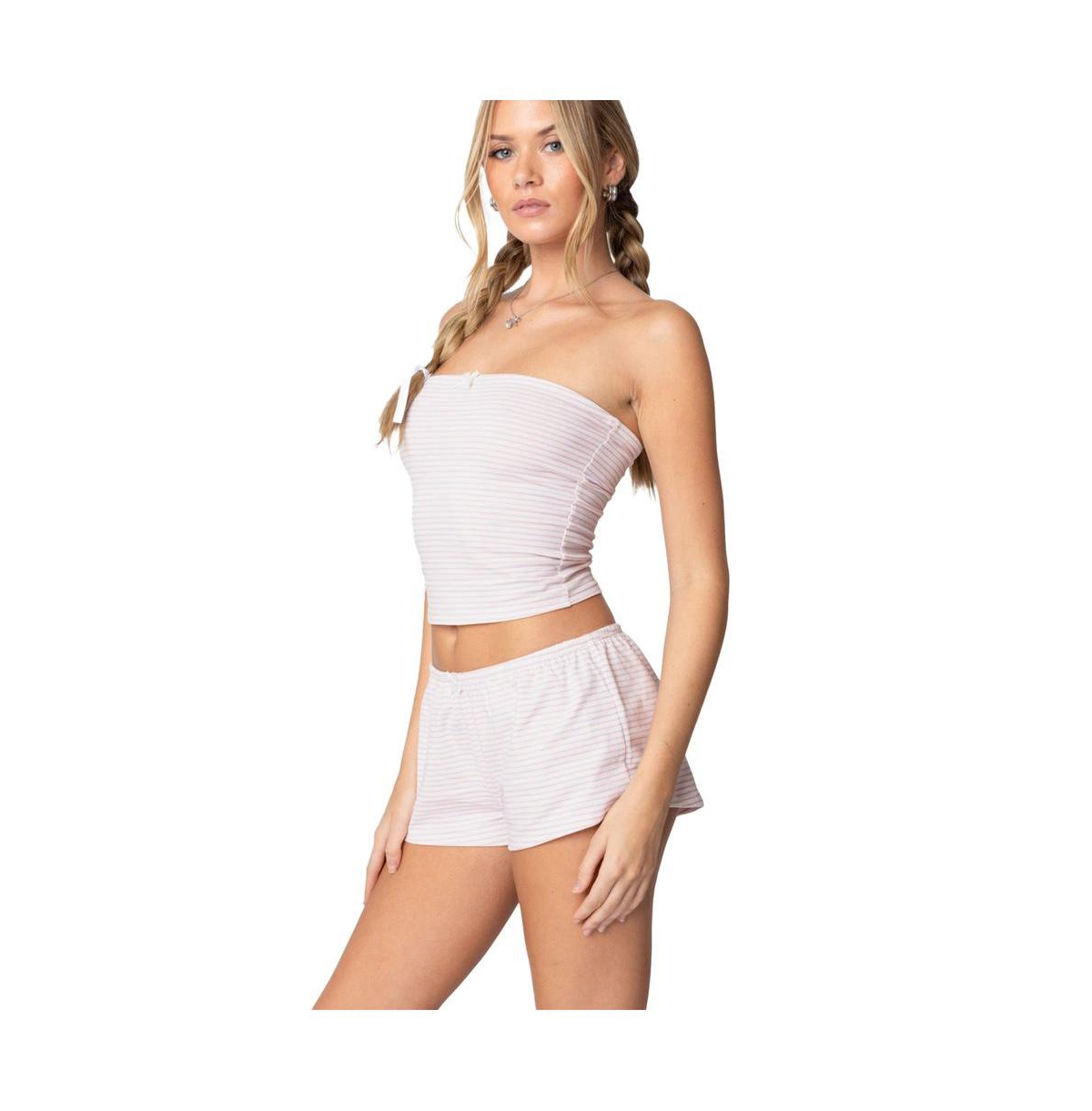 Edikted Women's Astor Striped Tube Top - White-and-pink