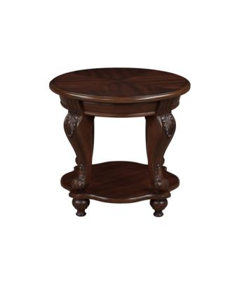 Retro Round End Table with Shelf, Cherry