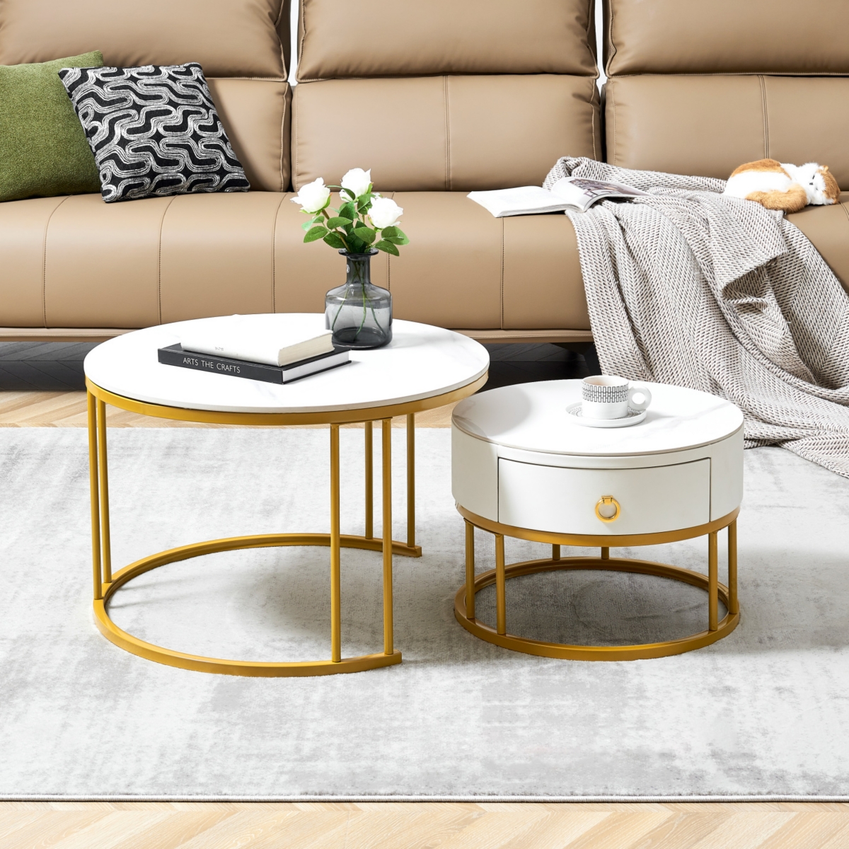 Streamdale Furniture Marble Nested Coffee Table Set - Gold