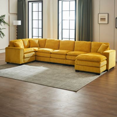 Streamdale Modern U-Shaped 6-Seat Sectional Sofa with Ottoman and Pillows