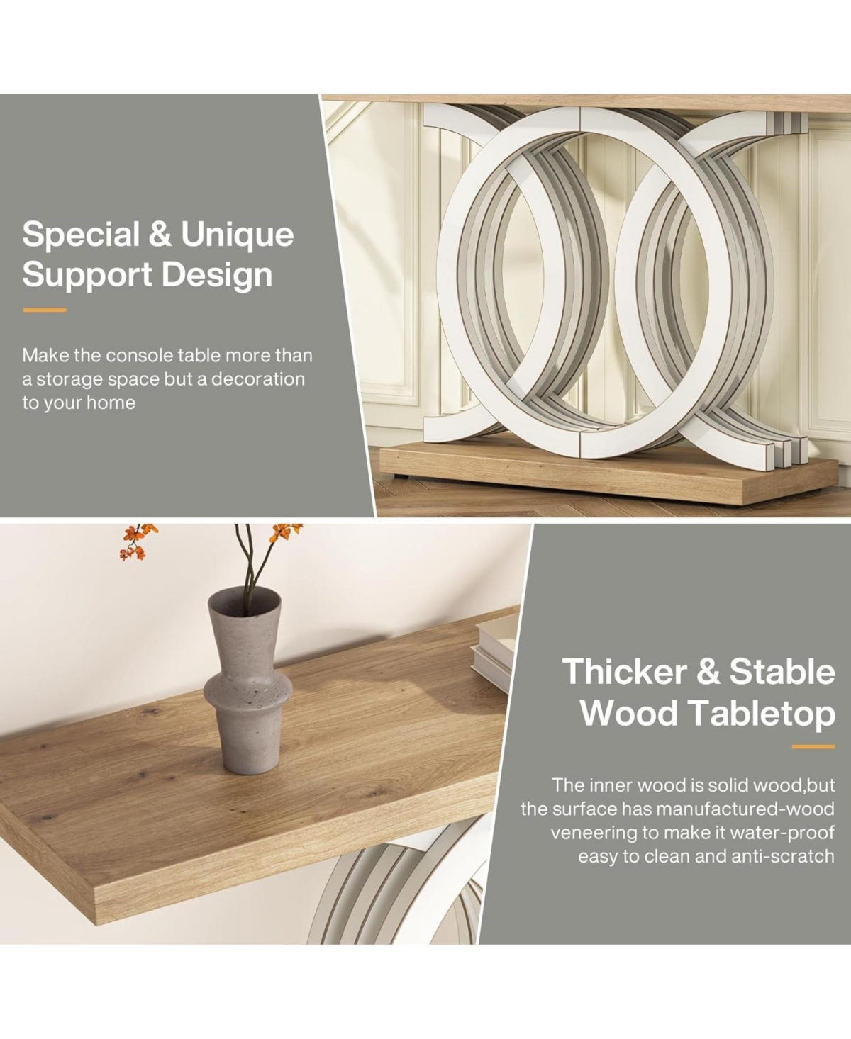 Tribesigns inches Console Table with Unique Base, Farmhouse Hallway Table, Wooden Entryway Table, Modern Sofa Table for Living Room, Unique Long Ac
