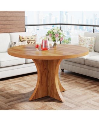47.24-Inch Wood Farmhouse Kitchen Round Dining Table for 4-6, Small Dinner Table