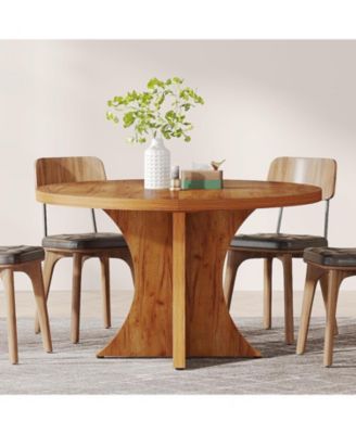 47.24-Inch Wood Farmhouse Kitchen Round Dining Table for 4-6, Small Dinner Table