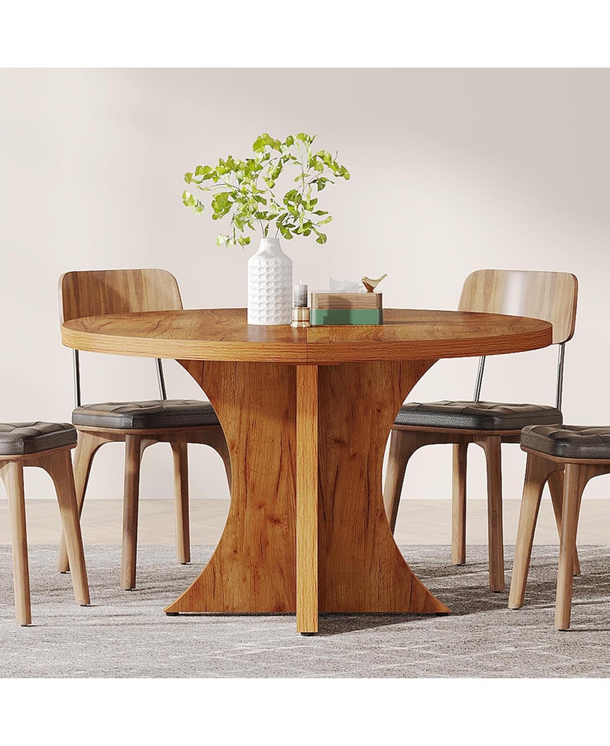 Tribesigns Round Dining Table for 4-6, 47.24-Inch Farmhouse Kitchen Table, Wood Dining Table with Pedestal Base, Dinner Table for Dining Room,Li