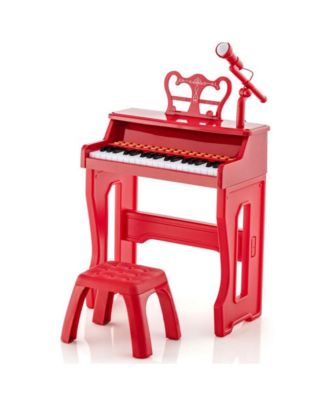 37 Keys Music Piano with Microphone Kids Piano Keyboard with Detachable Music Stand-Red