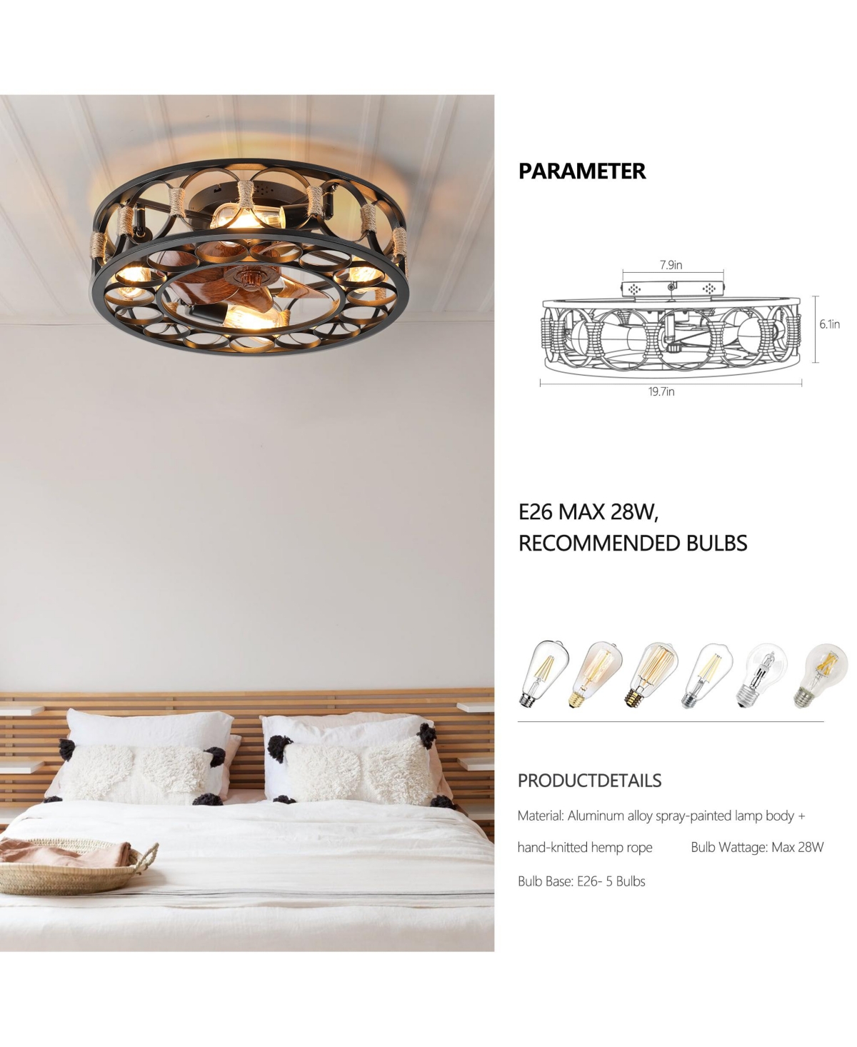 Streamdale Caged Ceiling Fan with Lights and Remote