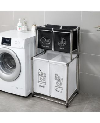 2-Tier Laundry Basket with 4 Removable Bags, Easy Move