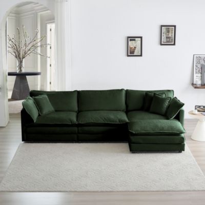 Comfy Modular Oversized L-Shaped Sectional Sofa with Ottoman (Green)