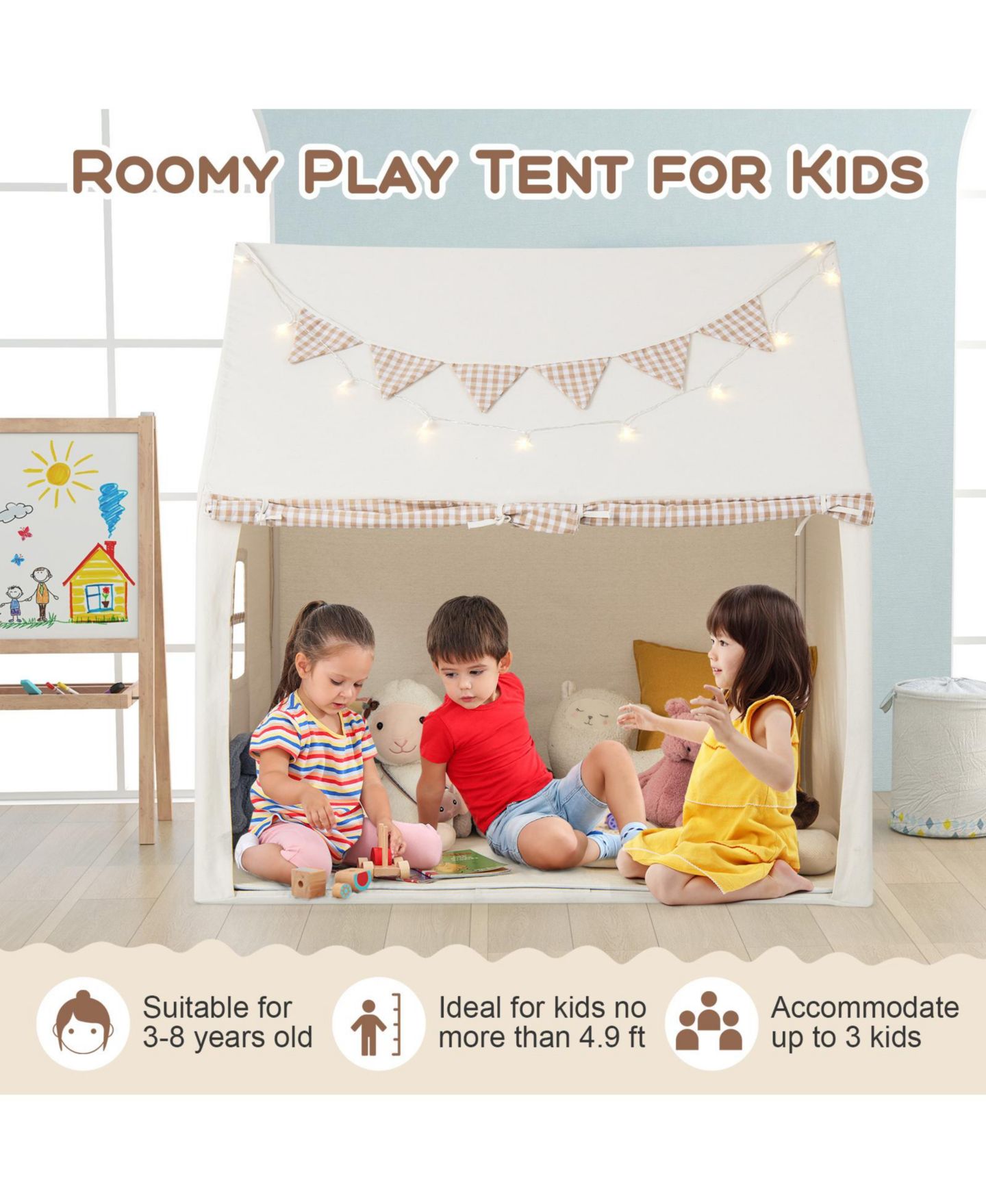 Детские игрушки VEBREDA Crib and Twin Mattress Breathable Windows Play Tent, 2-Piece, Ages 3+, цвет: Бежевый — фото 4