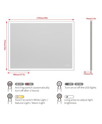 48" LED Anti-Fog Vanity Mirror Adjustable Lighting