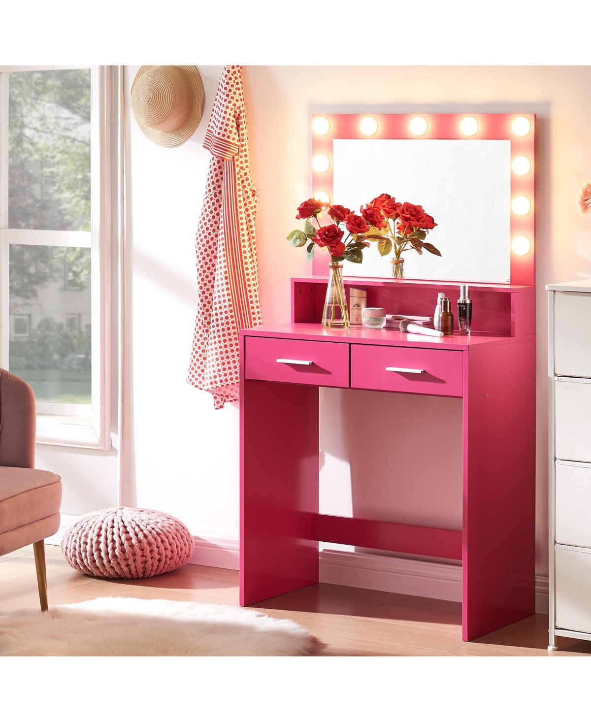 Streamdale Furniture Vanity Desk with Mirror, Large Drawer, Storage, Adjustable Lighting
