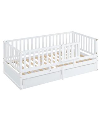 Twin Size Wood Daybed with Guardrails and Drawers