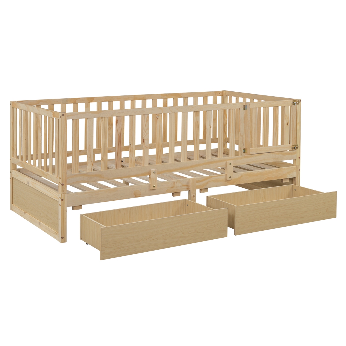 Streamdale Furniture Twin Size Wood Daybed with Guardrails and Drawers