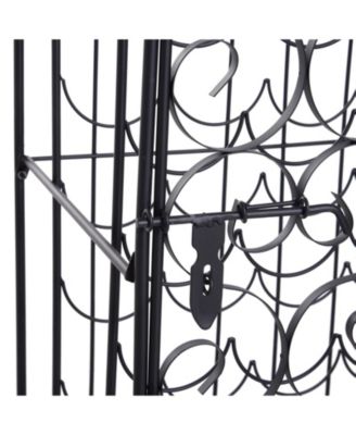 35 Bottle Wrought Iron Wine Rack Cabinet with Lock - Black