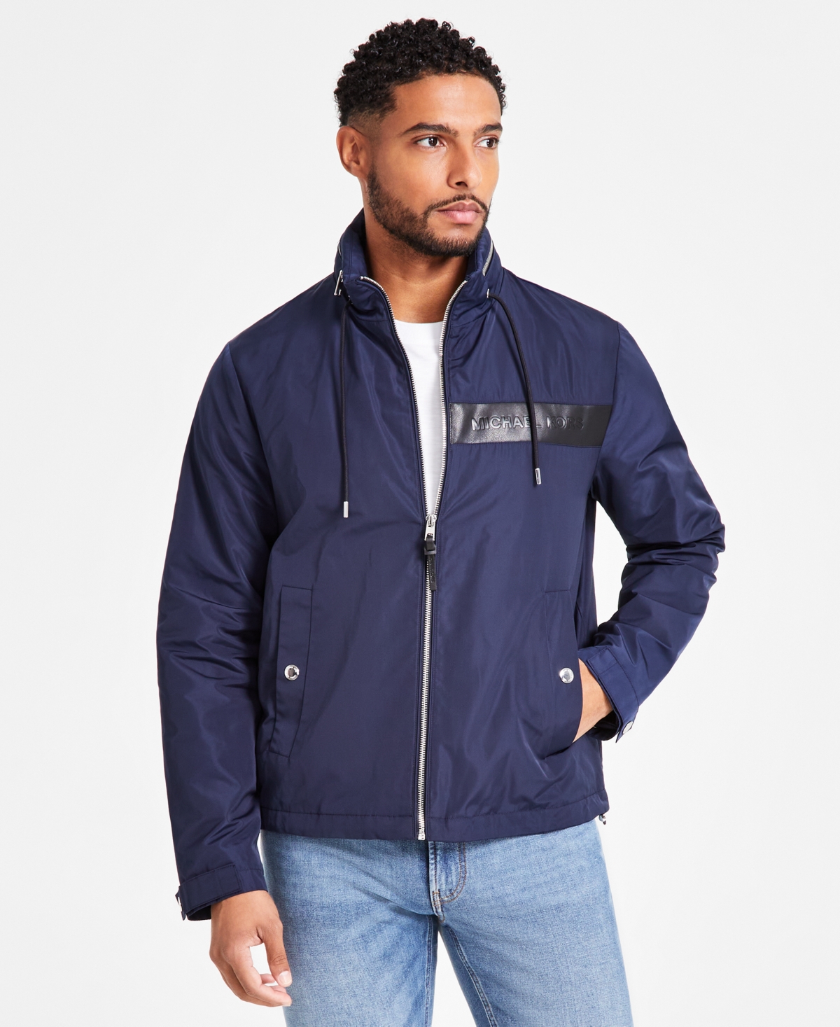 Michael Kors Men's Hooded Lightweight Windbreaker Jacket In Midnight