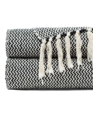 Premium Modern Diamond Woven Cotton Blanket with Tassels, Throw