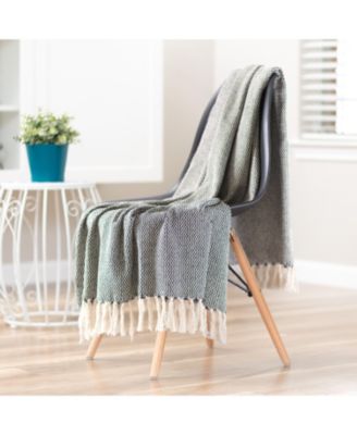 Premium Modern Diamond Woven Cotton Blanket with Tassels, Throw