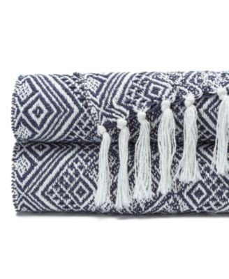 Premium Modern Diamond Woven Cotton Blanket with Tassels, Throw