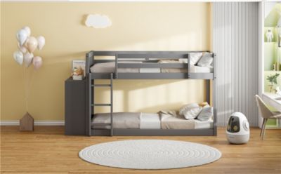 Streamdale Twin over Twin Bunk Bed with 4 Drawers and 3 Shelves-Gray