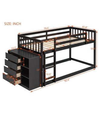 Twin over Twin Bunk Bed with 4 Drawers and 3 Shelves