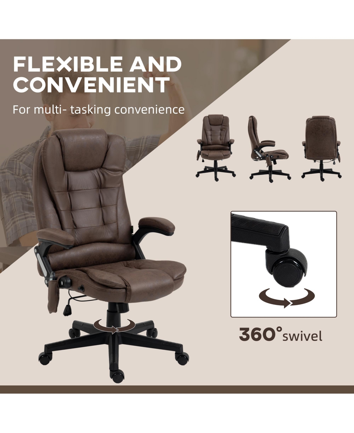 Streamdale Furniture 6 Point Vibrating Massage Office Chair with Heat, Microfiber High Back Executive Office Chair