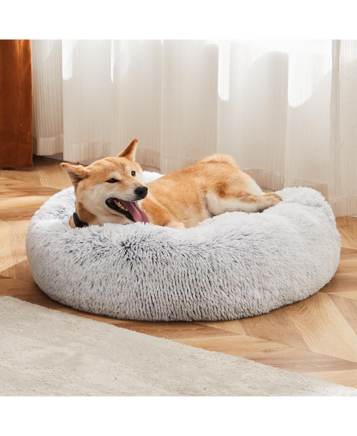 Streamdale Furniture Anti-Slip Round Fluffy Plush Faux Fur Cat Bed, Small- Gray