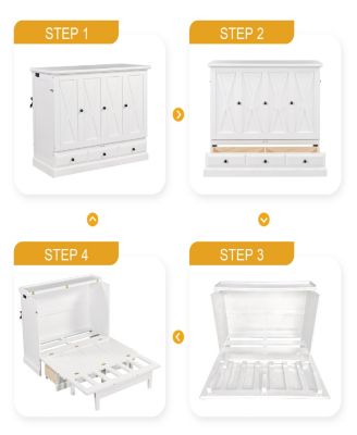 Solid Pine Murphy Bed Chest with Charging Station