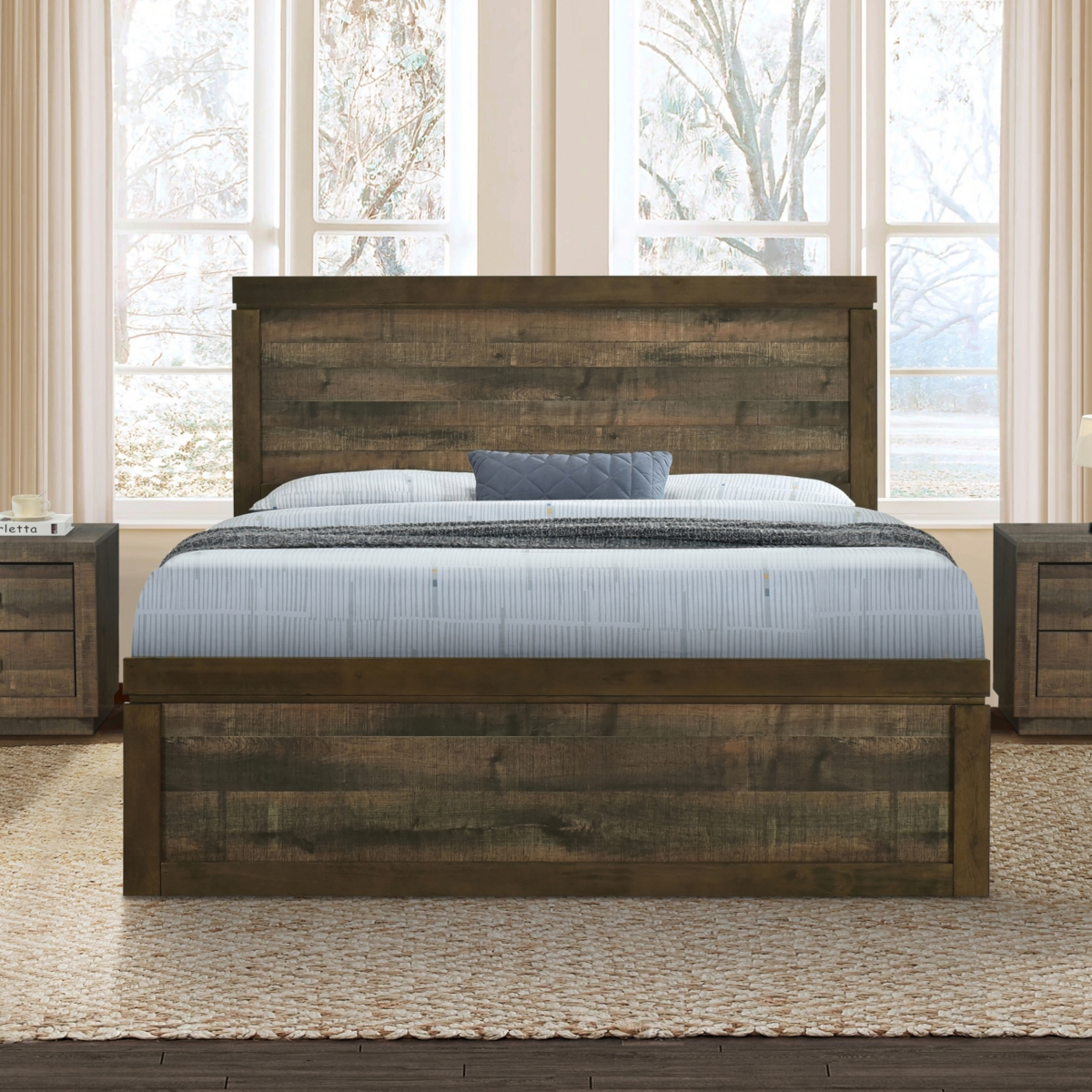 Streamdale Furniture Vintage Farmhouse Queen Platform Bed with Wooden Slats, No Box Spring