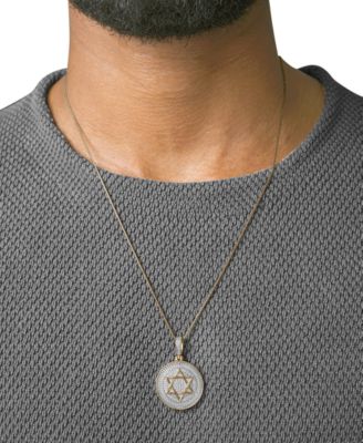 Men's Diamond Star of David Disc 22" Pendant Necklace (1/2 ct. t.w.) in 14k Gold-Plated Sterling Silver & Sterling Silver 