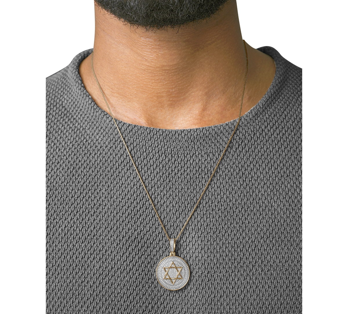Macy's Men's Diamond Star Of David Disc 22" Pendant Necklace (1/2 Ct. T.w.) In 14k Gold-plated Sterling Sil In Gold Over Silver