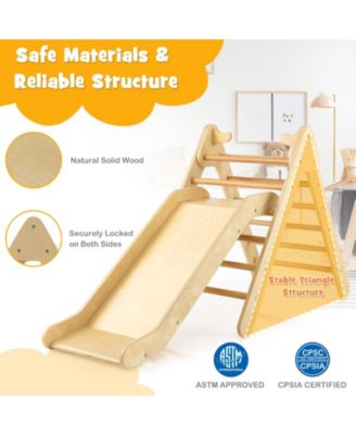 2-in-1 Wooden Triangle Climber Set with Gradient Adjustable Slide