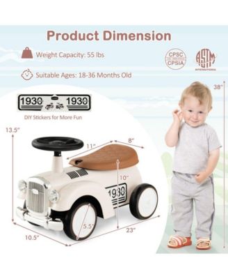 Kids Sit to Stand Vehicle with Working Steering Wheel and Under Seat Storage-White