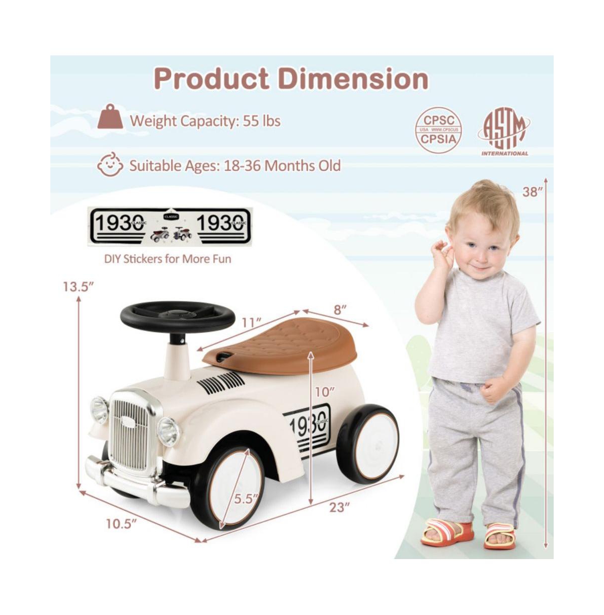 Vebreda Kids Sit to Stand Vehicle with Working Steering Wheel and Under Seat Storage-Pink