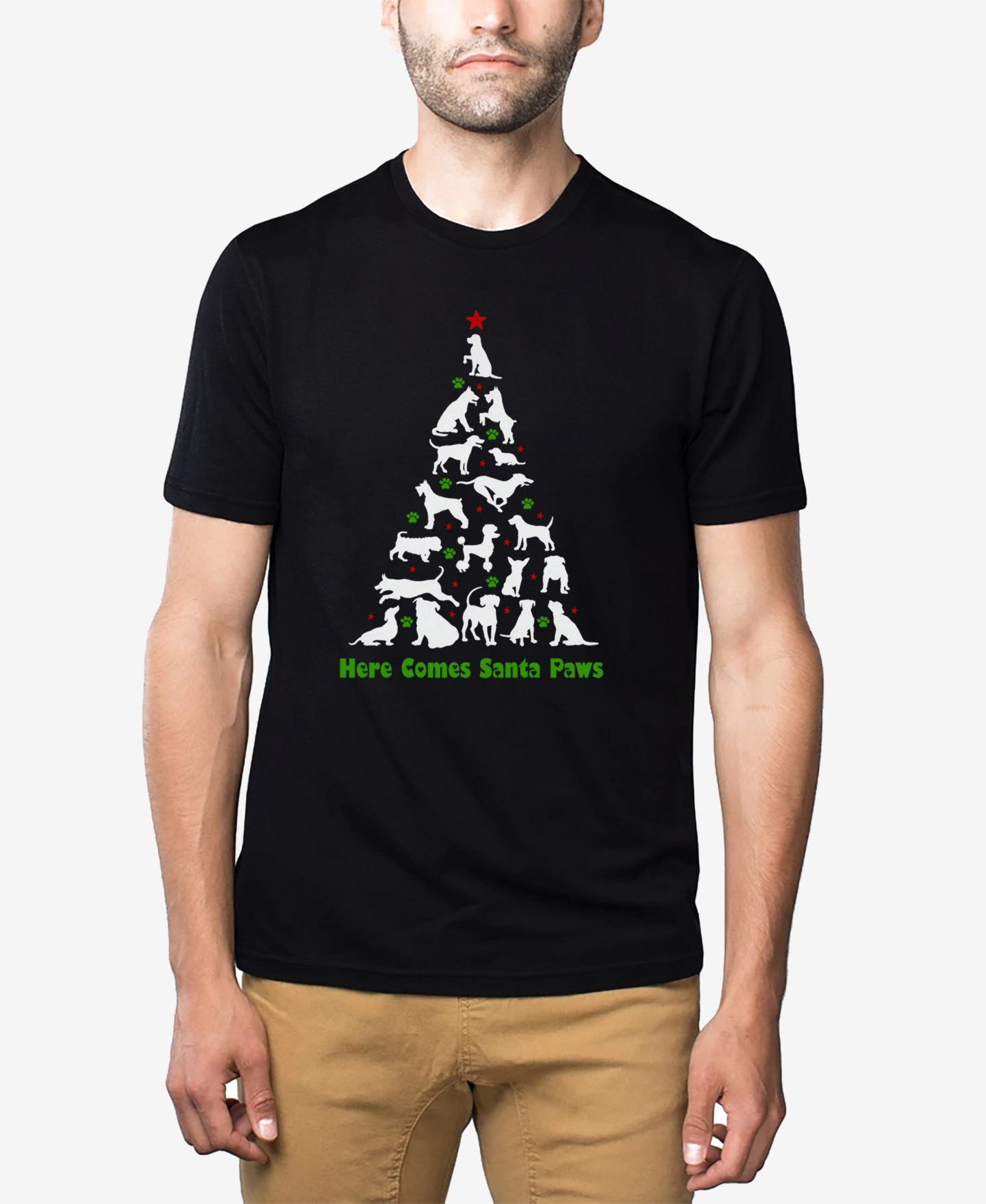 Мужская футболка LA Pop Art Cotton/Poly Blend Word Art - Santa Paws, цвет: Чёрный — фото 1