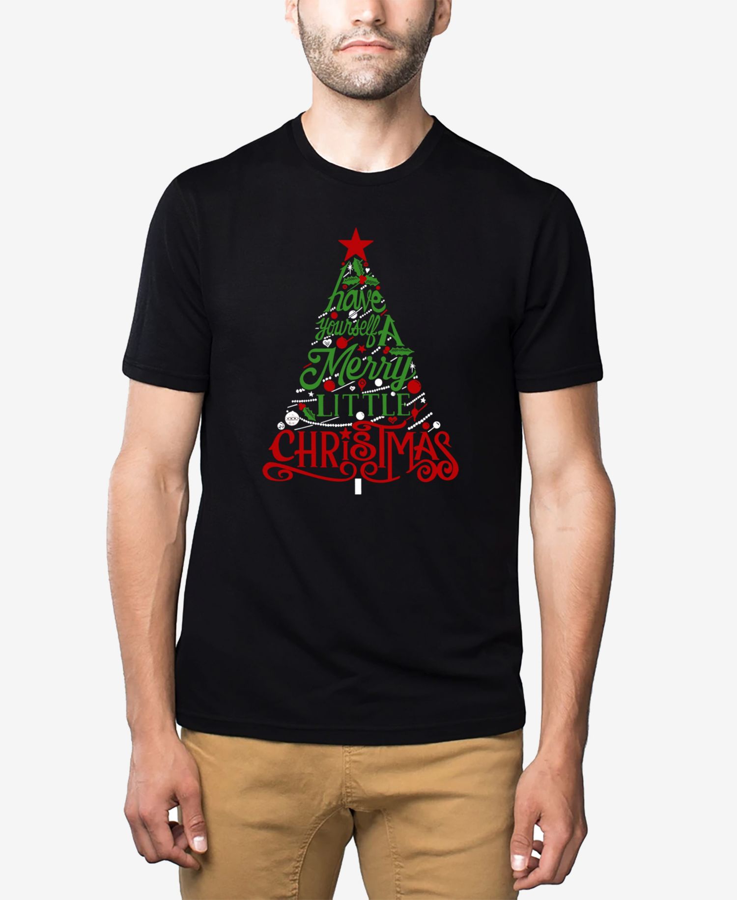 Men's Cotton/Poly Blend Word Art T-Shirt - Merry Little Christmas Tree