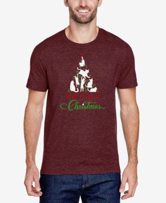 Men's Cotton/Poly Blend Word Art T-Shirt - Meowy Christmas Cats