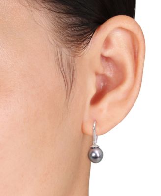 Cultured Tahitian Pearl (8mm) Leverback Drop Earrings in Sterling Silver