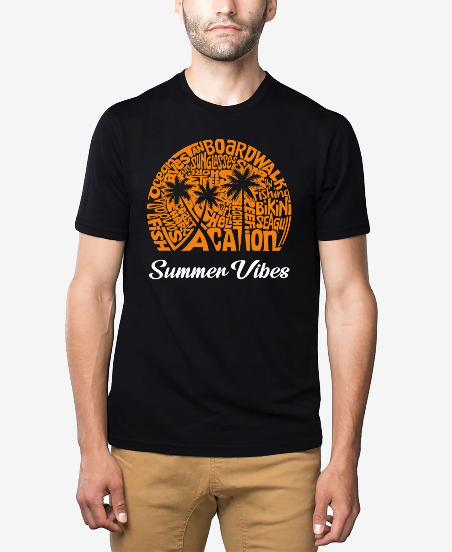 Мужская футболка LA Pop Art Cotton/Poly Blend Word Art - Summer Vibes, цвет: Чёрный — фото 1