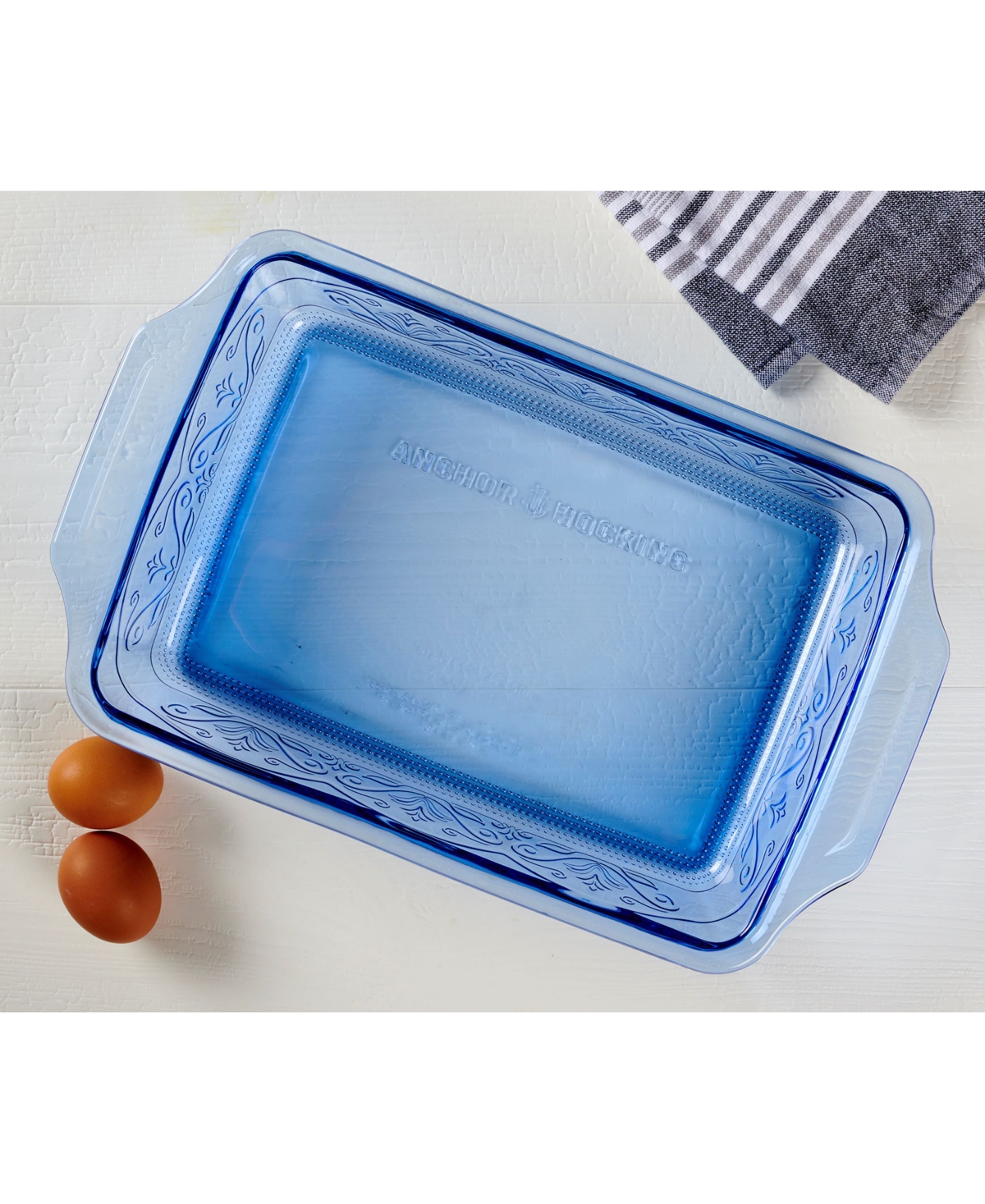 Anchor Hocking 3-quart Laurel Embossed Baking Dish In Blue