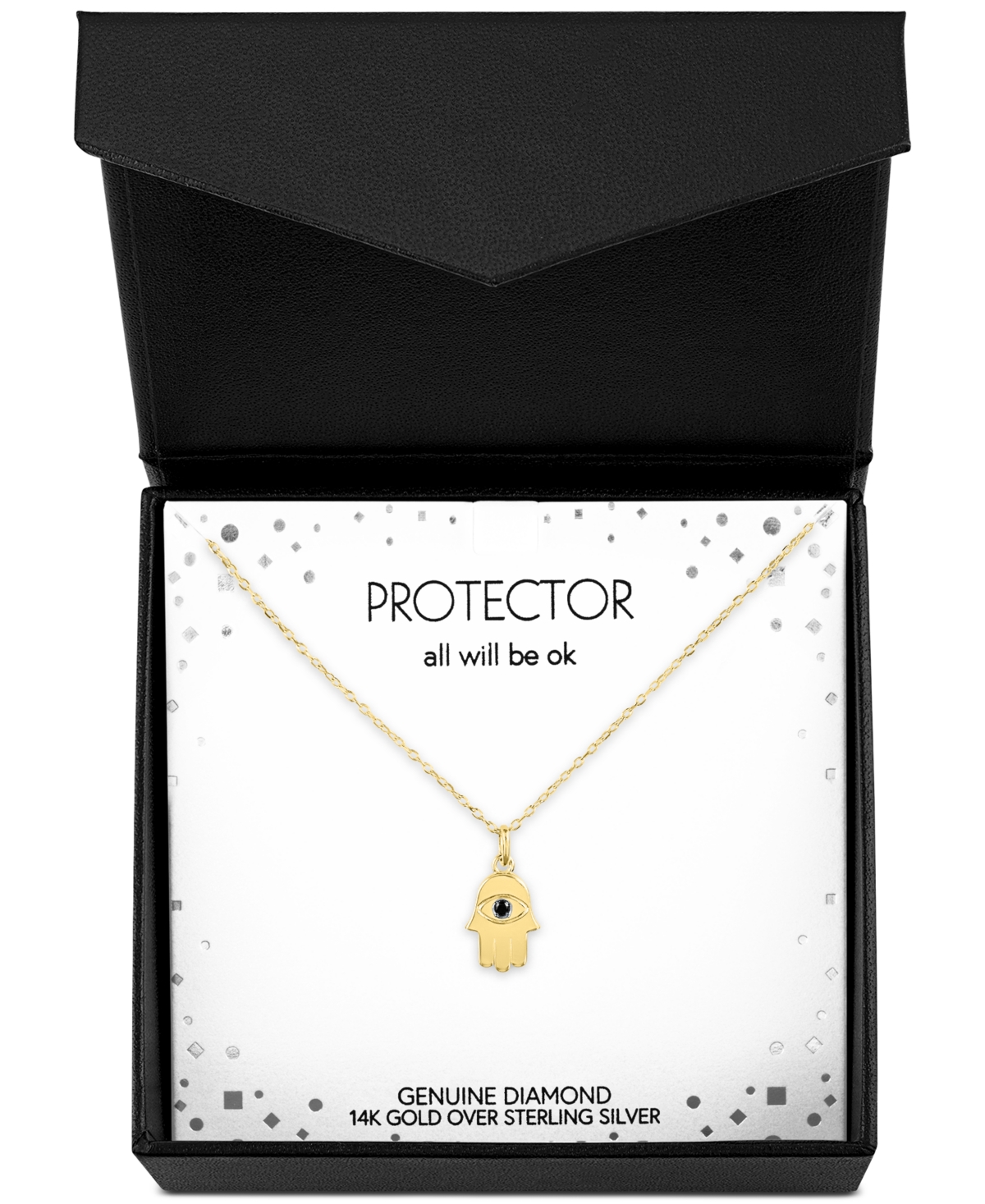Macy's Black Diamond Accent Hamsa Hand Pendant Necklace In 14k Gold-plated Sterling Silver, 16" + 2" Extend In Gold-plated Sterling Silver