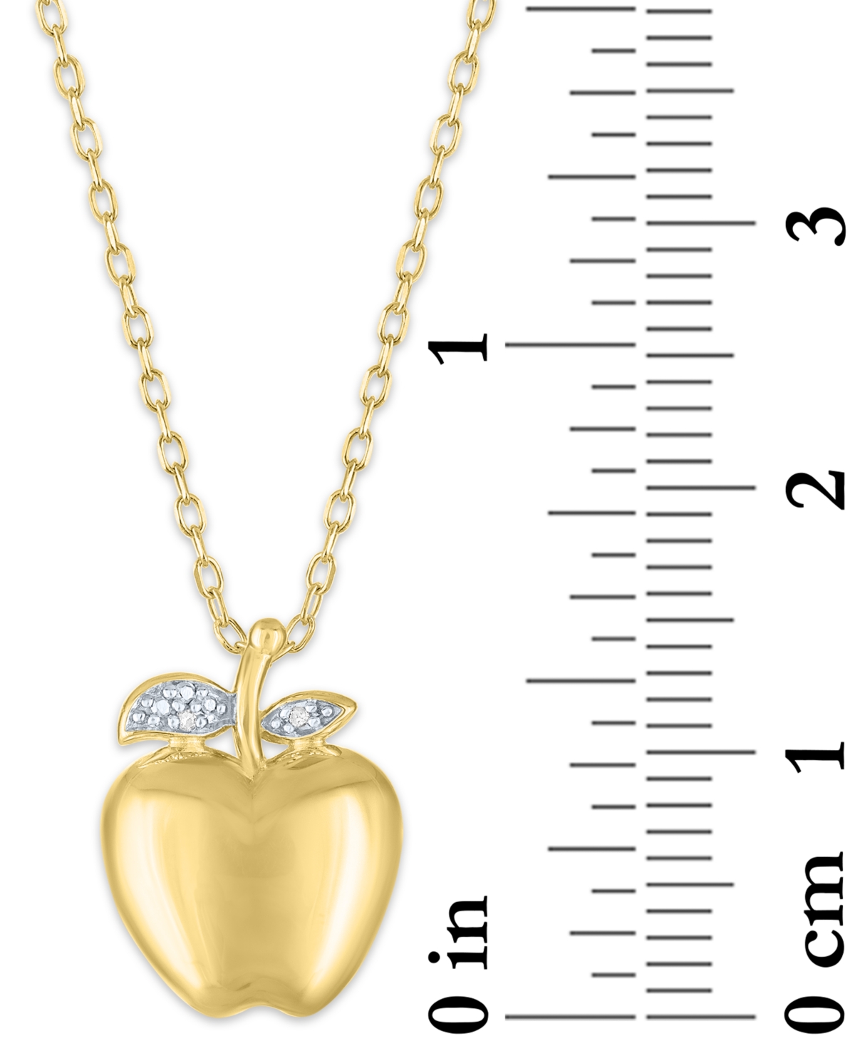 MACY'S DIAMOND ACCENT APPLE PENDANT NECKLACE IN 14K GOLD-PLATED STERLING SILVER, 16" + 2" EXTENDER 