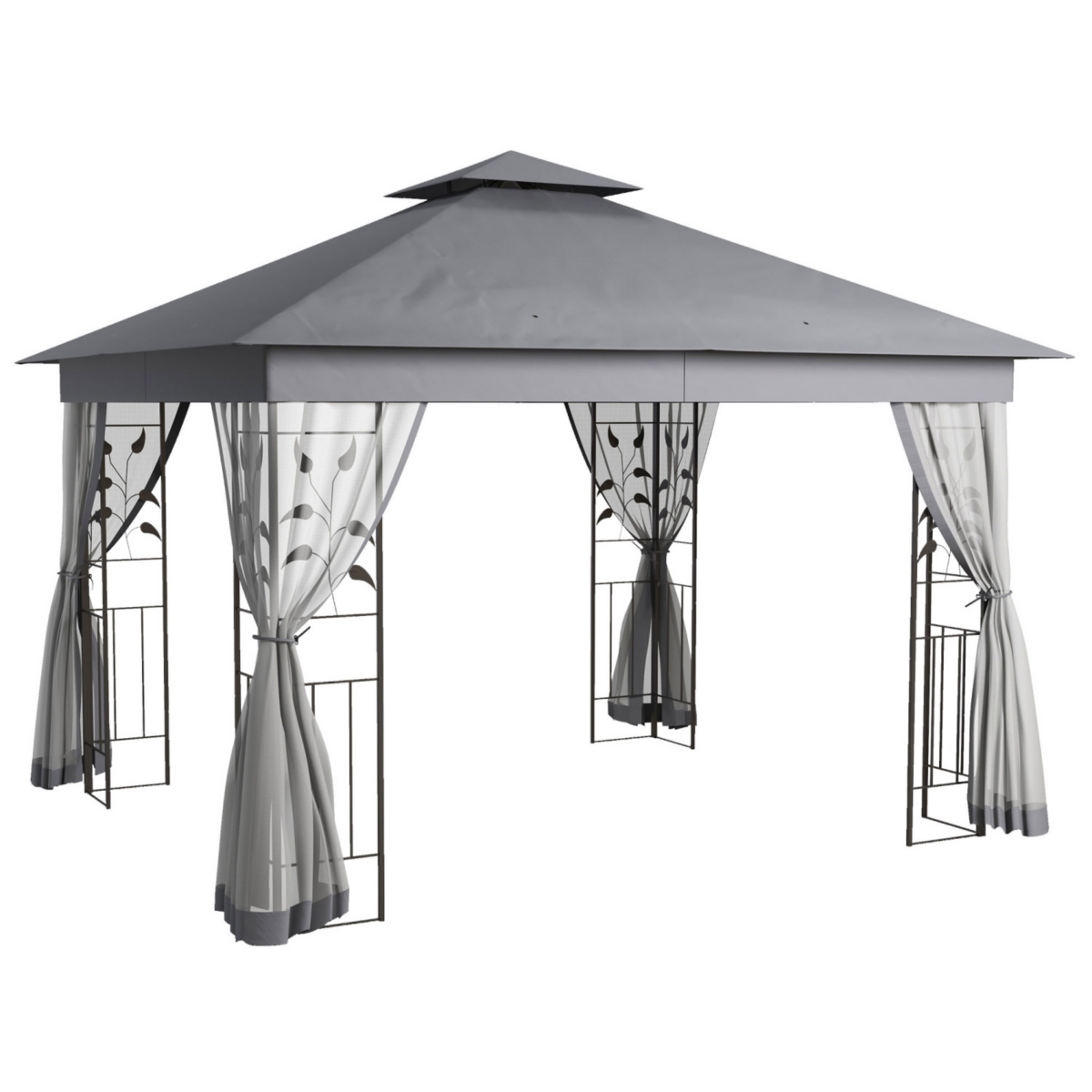 10' x 11.5' Patio Gazebo Canopy with Tree Motifs and Netting - Gray