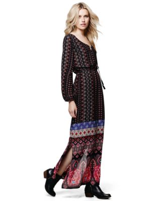 NY Collection - Printed Peasant Dress, Vince Camuto Chain Tassel Necklace & Lucky Brand Basel Booties