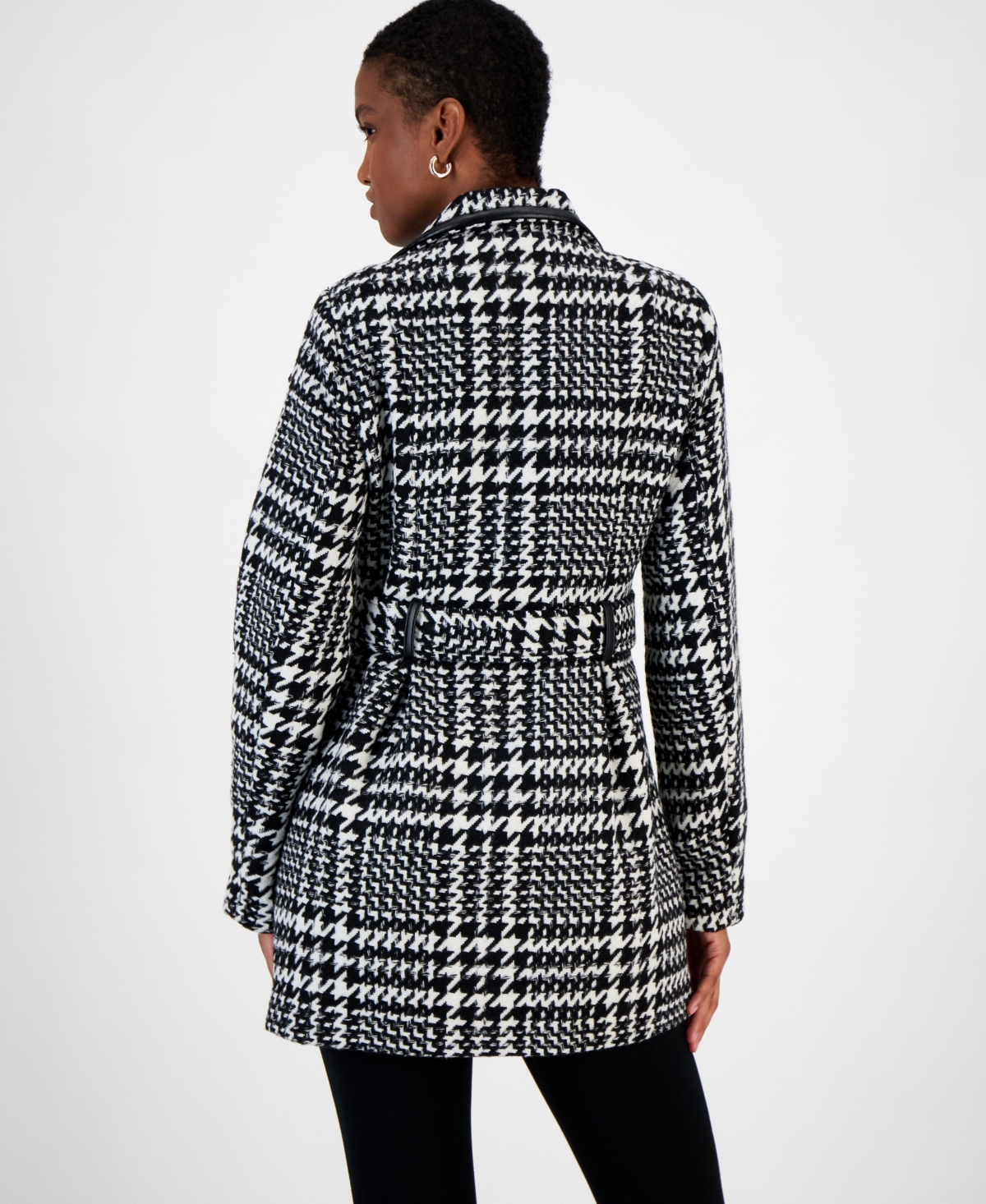 Bcx Juniors' Houndstooth Double-Breasted Belted Coat -White