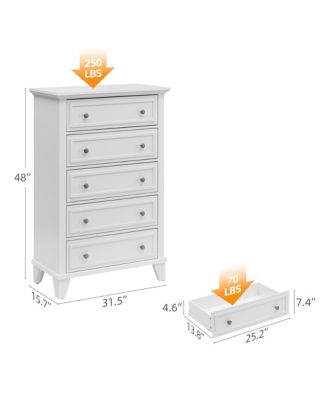 5 Drawers Dresser,Storage Dresser with Metal Handles,Chest of Drawers for Bedroom, Living Room, Hallway, Office, Woodeen Dresser(White)_15.7"D x 31.5"W x 48"H