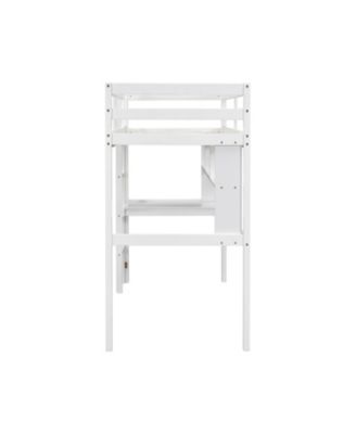 Twin Loft Bed with Desk, Bookcase, and Guardrails in White