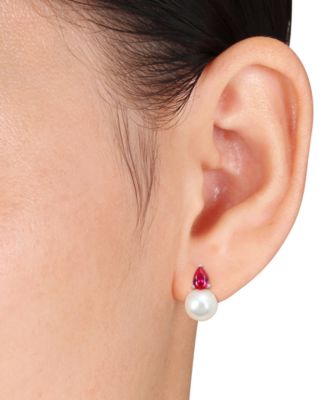 Cultured Freshwater Pearl (8-1/2mm) and Birthstone Stud Earrings in 18k Gold-Plated Sterling Silver, 18k Rose Gold-Plated Sterling Silver or Sterling Silver