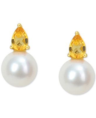 Cultured Freshwater Pearl (8-1/2mm) and Birthstone Stud Earrings in 18k Gold-Plated Sterling Silver, 18k Rose Gold-Plated Sterling Silver or Sterling Silver