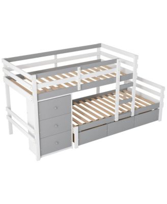 Twin Over Twin Loft Bunk Bed With Drawers And Ladder
